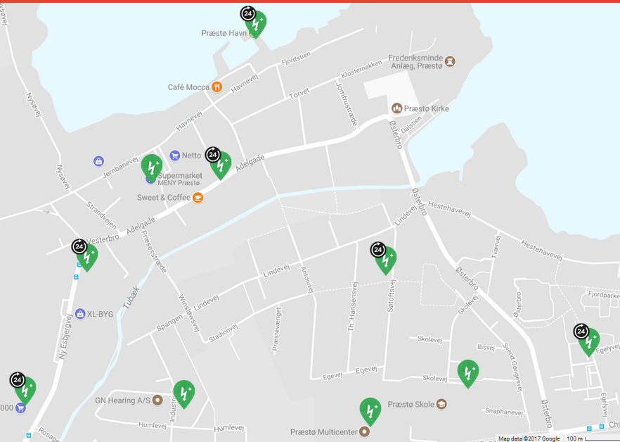 Kort over AED i Præstø